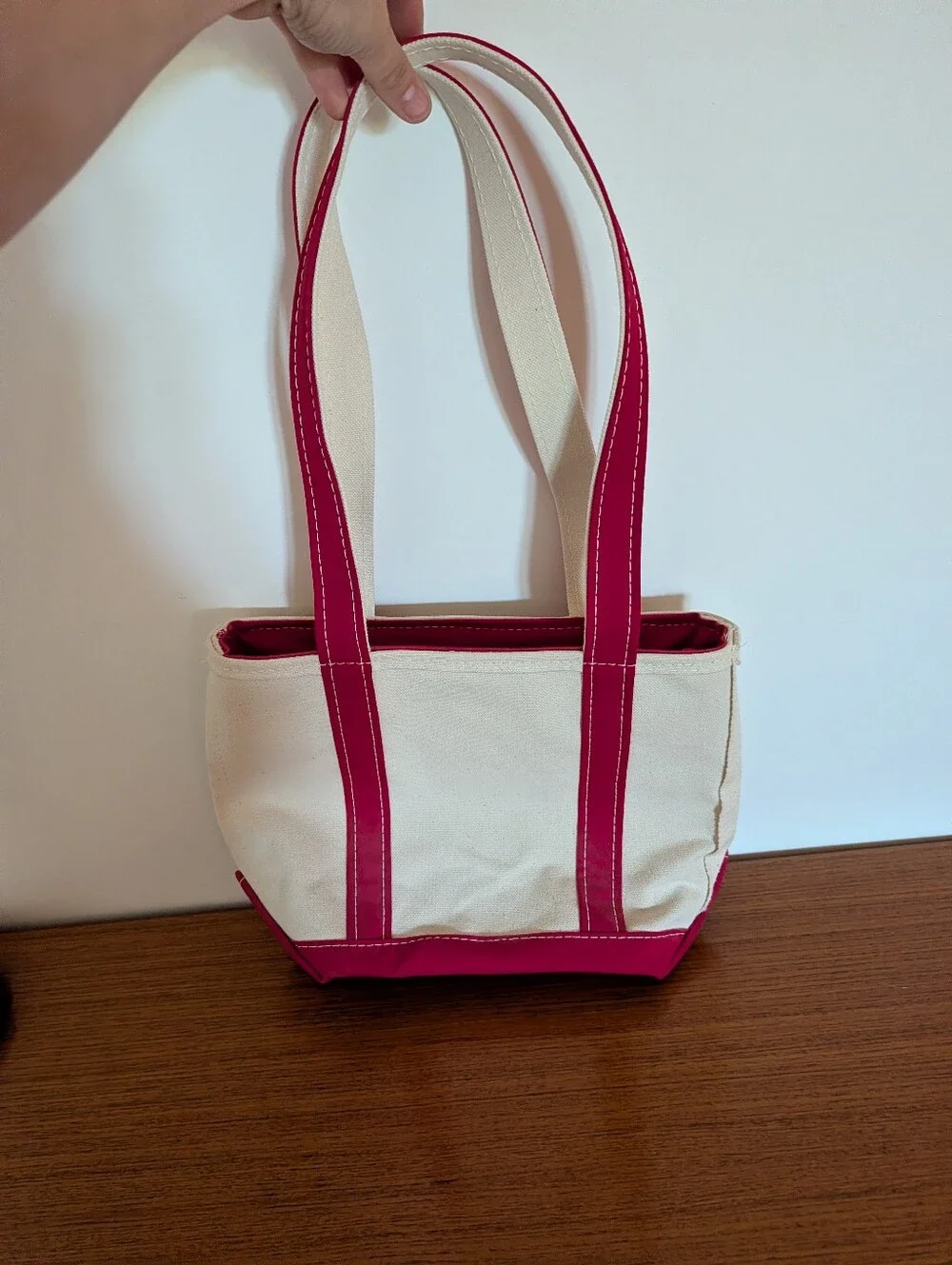 Vintage 80s LL Bean Boat And Mini Tote Bag Red White USA Long Handle Deadstock